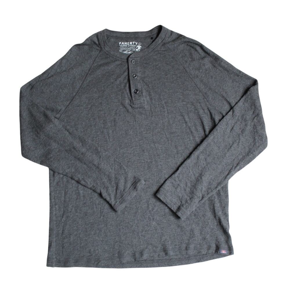 Faherty Henley Shirt Mens Large Gray Cloud Cotton Long Sleeve Casual Minimalist